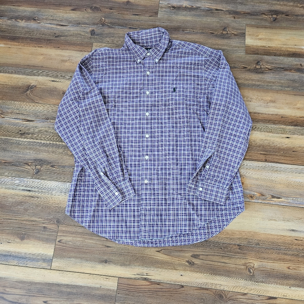 Ralph Lauren Purple Checkered Casual Button Down Shirt Size XL